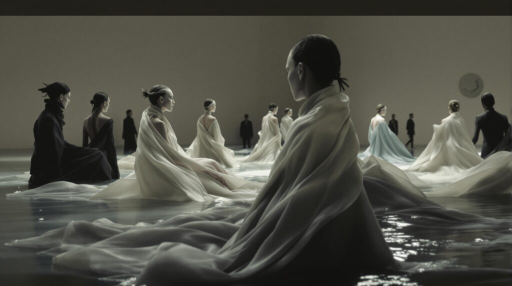 d&eacute;couvrez l'univers aquatique captivant de rick owens lors de la fashion week de paris, o&ugrave; les mannequins &eacute;voluent dans un d&eacute;fil&eacute; sublimement inspir&eacute; par les profondeurs marines, m&ecirc;lant avant-garde et esth&eacute;tique unique.