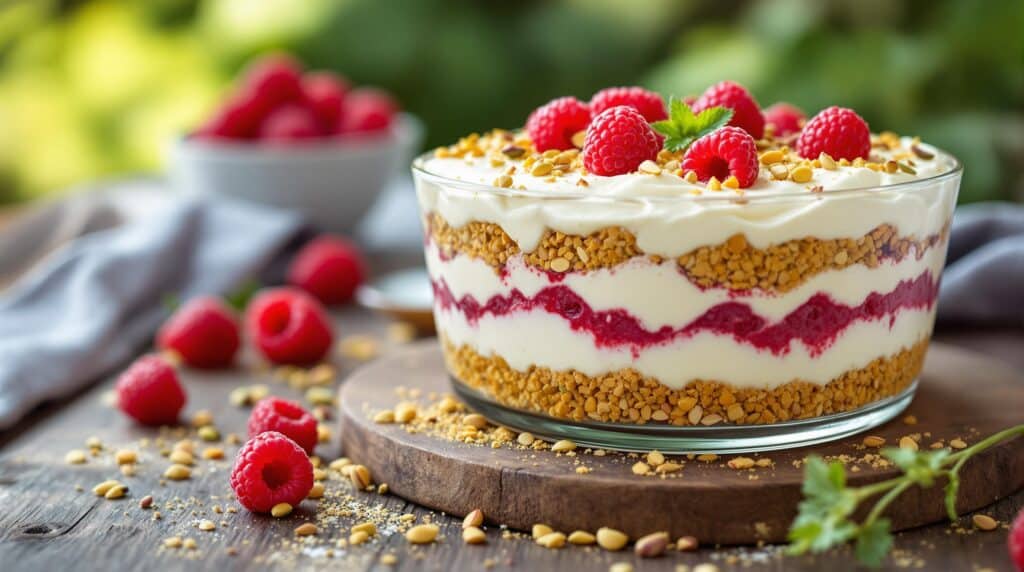 d&eacute;couvrez notre recette de tiramisu pistache framboise, un dessert estival &eacute;quilibr&eacute; alliant la douceur du mascarpone &agrave; un coulis naturel. parfait pour les chaudes journ&eacute;es d'&eacute;t&eacute;, ce d&eacute;lice l&eacute;ger ravira vos papilles tout en apportant une touche de fra&icirc;cheur. r&eacute;galez-vous sans culpabilit&eacute; !