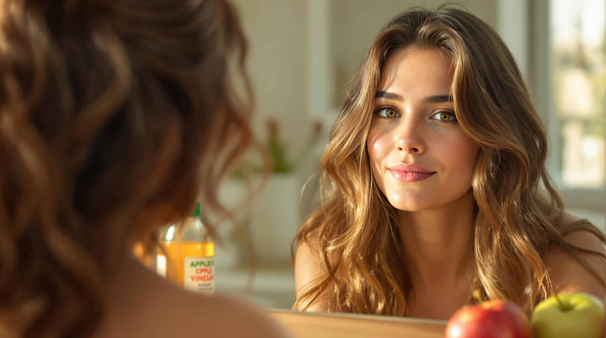 d&eacute;couvrez comment le vinaigre de cidre transforme vos cheveux en leur apportant brillance et l&eacute;g&egrave;ret&eacute; de mani&egrave;re naturelle. apprenez les bienfaits de ce rem&egrave;de maison pour une chevelure saine et &eacute;clatante.