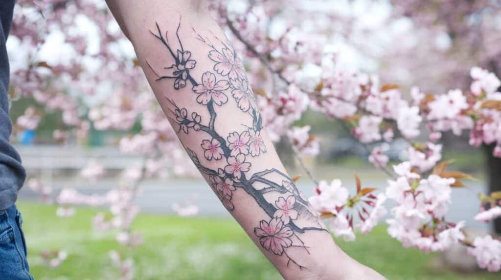 Un air de printemps japonais avec un tatouage de *fleurs de cerisier*&hellip;