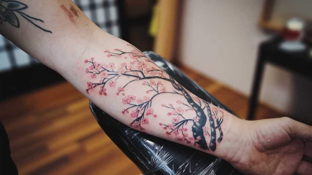Un air de printemps japonais avec un tatouage de *fleurs de cerisier*&hellip;