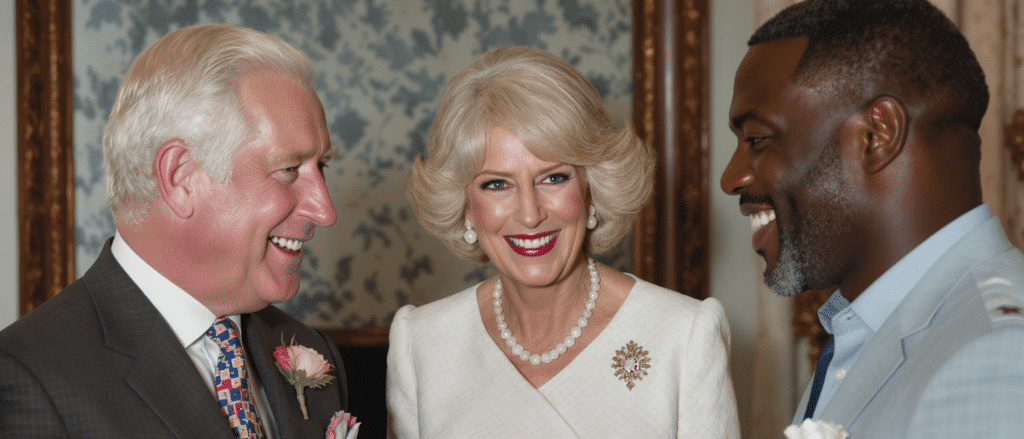 d&eacute;couvrez la rencontre royale entre charles iii, camilla et l'acteur idris elba, un moment empreint d'&eacute;l&eacute;gance et de convivialit&eacute;.