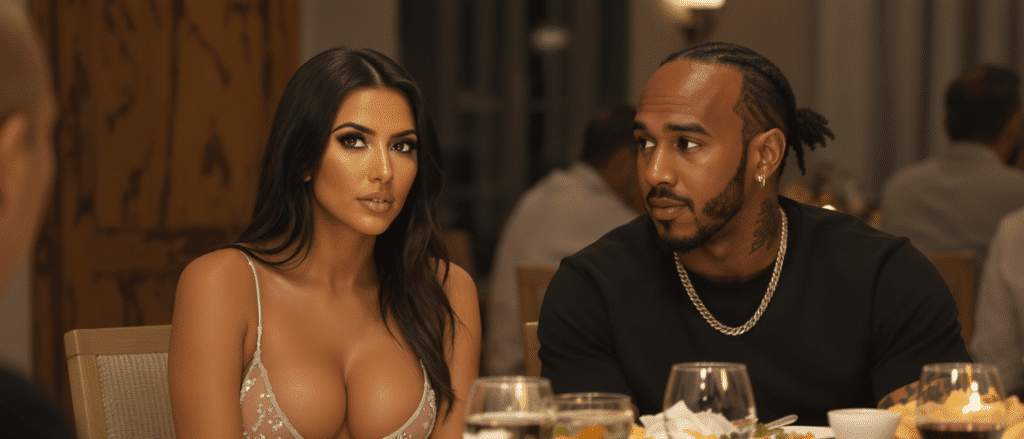 d&eacute;couvrez le look audacieux de kim kardashian en robe transparente lors d'un d&icirc;ner intime avec lewis hamilton, une apparition qui enflamme les r&eacute;seaux sociaux.