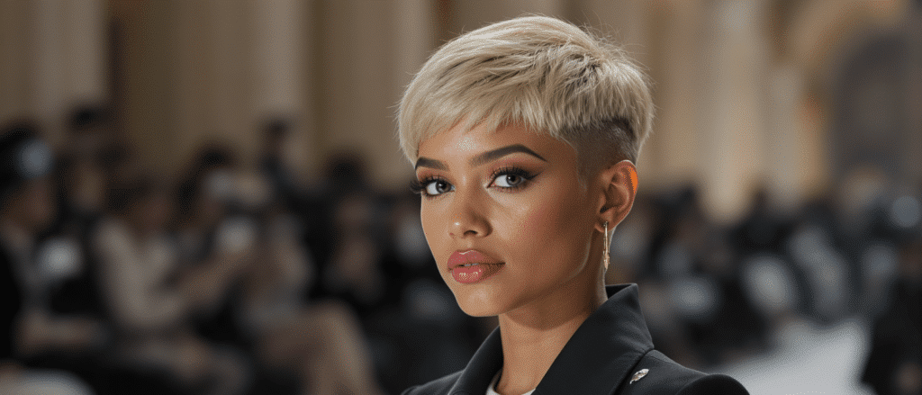 d&eacute;couvrez comment zendaya illumine le d&eacute;fil&eacute; louis vuitton avec sa coupe bixie audacieuse et &eacute;lectrisante, un style tendance qui captive tous les regards.