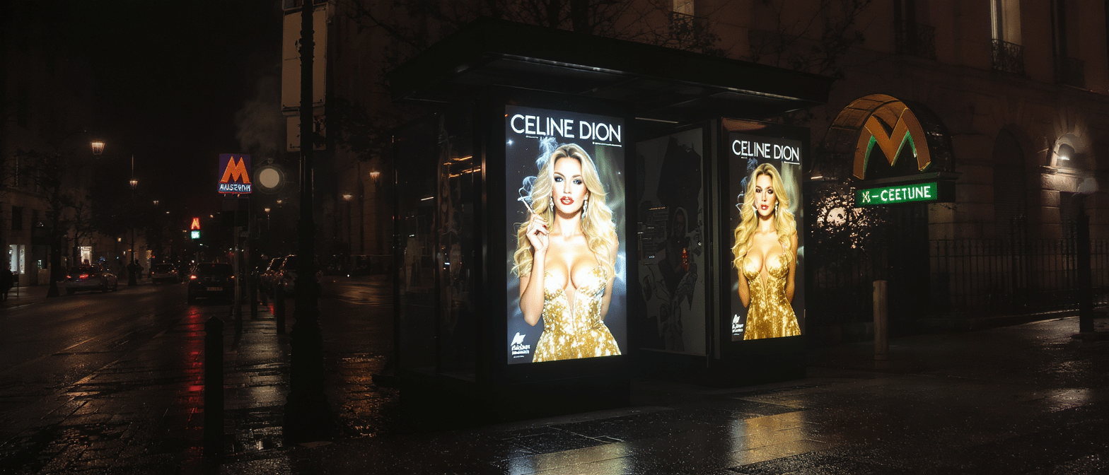d&eacute;couvrez le grand retour en tourn&eacute;e de c&eacute;line dion, sublim&eacute;e par un smoking &eacute;l&eacute;gant et une robe de gala qui illuminent les affiches de cet &eacute;v&eacute;nement exceptionnel.