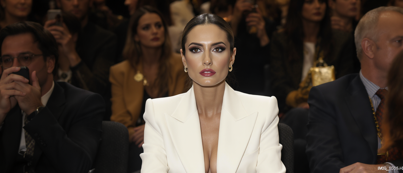 monica bellucci surprend en adoptant un tailleur-pantalon blanc immacul&eacute; au d&eacute;fil&eacute; fendi, un choix audacieux qui marque une &eacute;l&eacute;gante rupture avec sa couleur embl&eacute;matique.