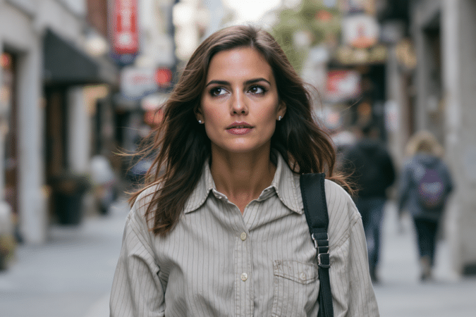 d&eacute;couvrez comment katie holmes fait revivre un style de chemise d&eacute;laiss&eacute; par la g&eacute;n&eacute;ration z &agrave; new york, alliant &eacute;l&eacute;gance r&eacute;tro et touche moderne.