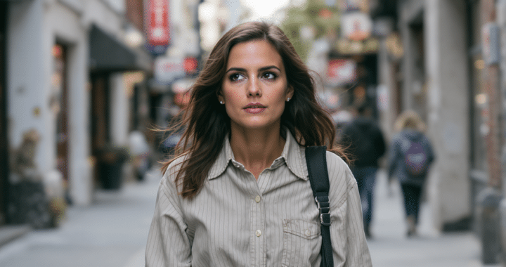 d&eacute;couvrez comment katie holmes fait revivre un style de chemise d&eacute;laiss&eacute; par la g&eacute;n&eacute;ration z &agrave; new york, alliant &eacute;l&eacute;gance r&eacute;tro et touche moderne.
