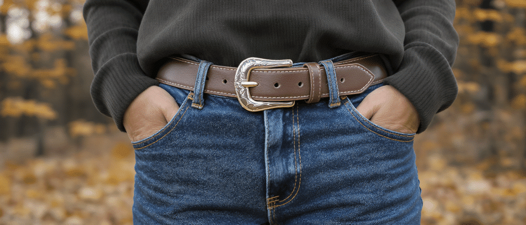cet automne, la ceinture western apporte une touche de caract&egrave;re &agrave; vos jeans pr&eacute;f&eacute;r&eacute;s. d&eacute;couvrez comment adopter cet accessoire tendance.