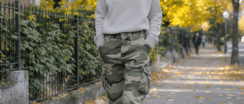 cet automne, adoptez le pantalon camouflage avec &eacute;l&eacute;gance gr&acirc;ce &agrave; nos conseils de style : associations, coupes et accessoires pour remplacer le jean.