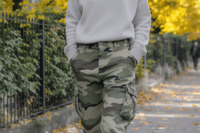 cet automne, adoptez le pantalon camouflage avec &eacute;l&eacute;gance gr&acirc;ce &agrave; nos conseils de style : associations, coupes et accessoires pour remplacer le jean.