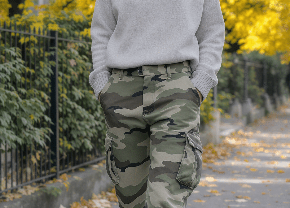 cet automne, adoptez le pantalon camouflage avec &eacute;l&eacute;gance gr&acirc;ce &agrave; nos conseils de style : associations, coupes et accessoires pour remplacer le jean.