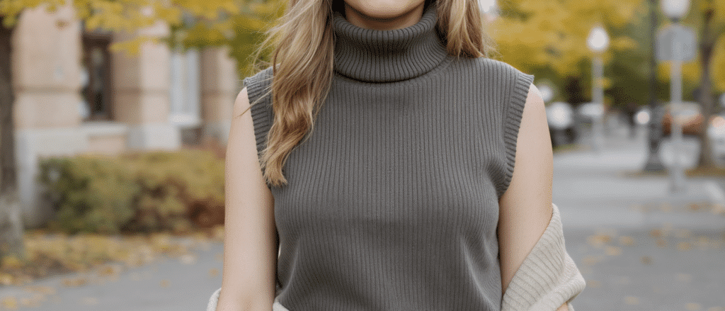 d&eacute;couvrez l'&eacute;l&eacute;gance r&eacute;invent&eacute;e avec le mod&egrave;le sans manches, la pi&egrave;ce incontournable de l'automne alliant sophistication et modernit&eacute;, bien plus chic que le col roul&eacute; traditionnel.
