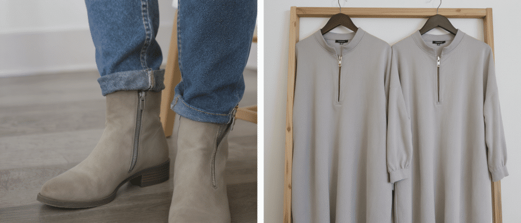 bottes, jeans ou robes : d&eacute;couvrez comment le zip, d&eacute;tail tendance et audacieux, apporte du caract&egrave;re aux pi&egrave;ces les plus simples.