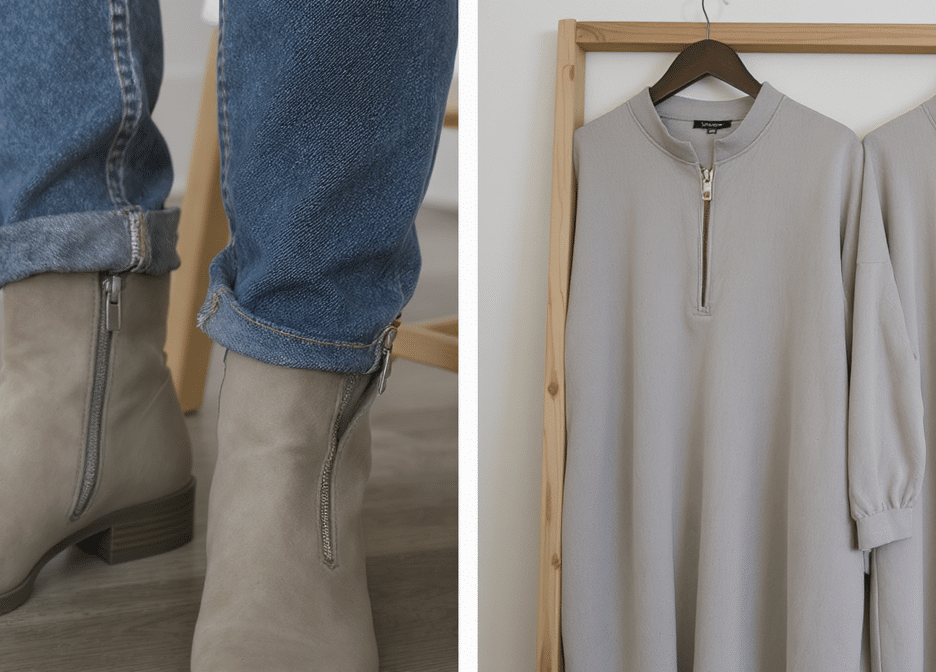 bottes, jeans ou robes : d&eacute;couvrez comment le zip, d&eacute;tail tendance et audacieux, apporte du caract&egrave;re aux pi&egrave;ces les plus simples.