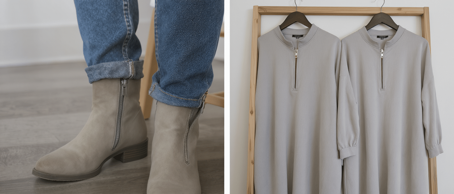 bottes, jeans ou robes : découvrez comment le zip, détail tendance et audacieux, apporte du caractère aux pièces les plus simples.