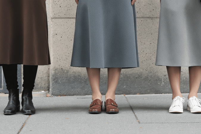 jupe midi en automne : d&eacute;couvrez comment l&rsquo;associer aux bottes, mocassins ou baskets pour cr&eacute;er des tenues &eacute;l&eacute;gantes et confortables.