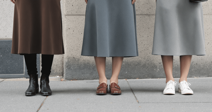 jupe midi en automne : d&eacute;couvrez comment l&rsquo;associer aux bottes, mocassins ou baskets pour cr&eacute;er des tenues &eacute;l&eacute;gantes et confortables.